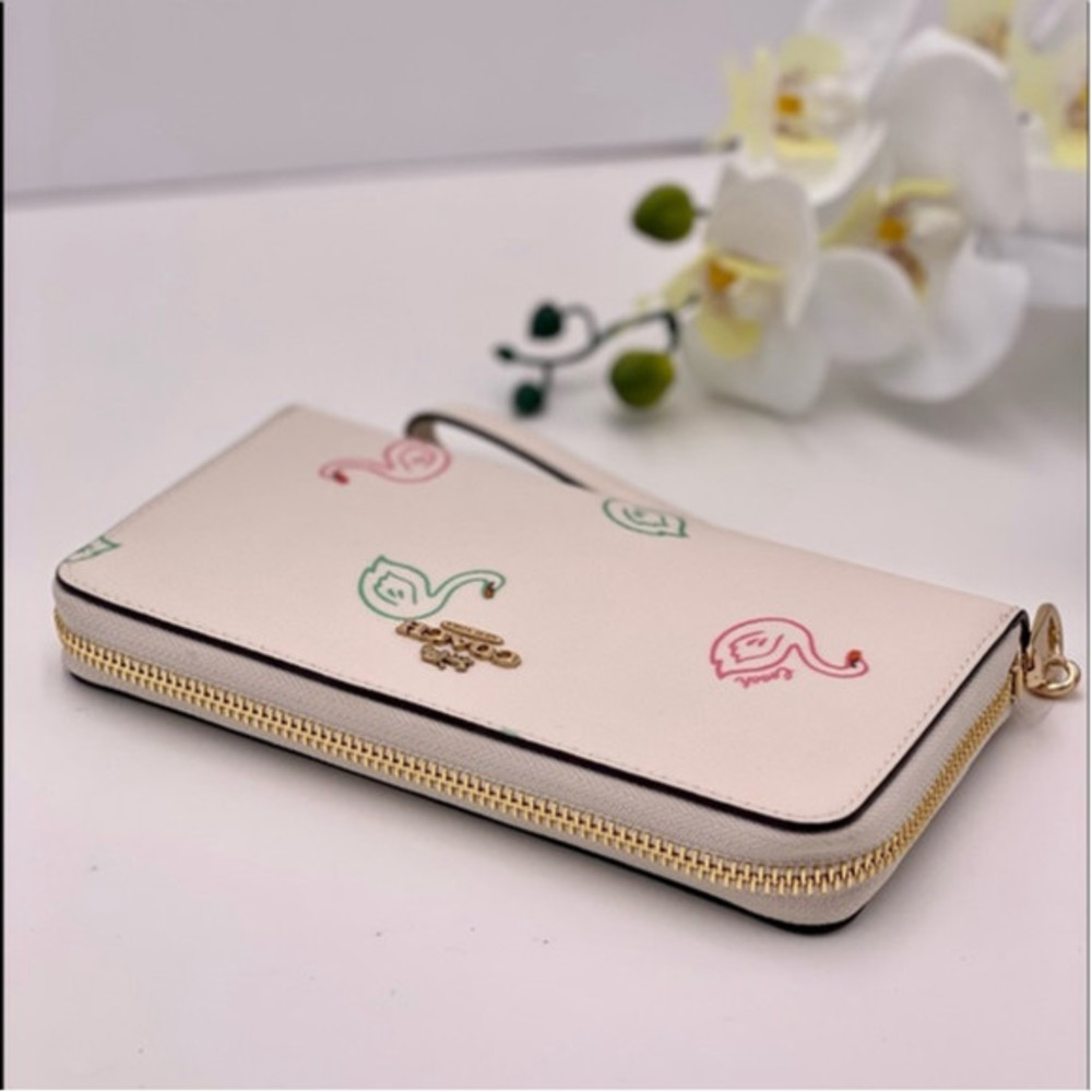 Coach Swan Print Long Zip Around Wallet Wristlet